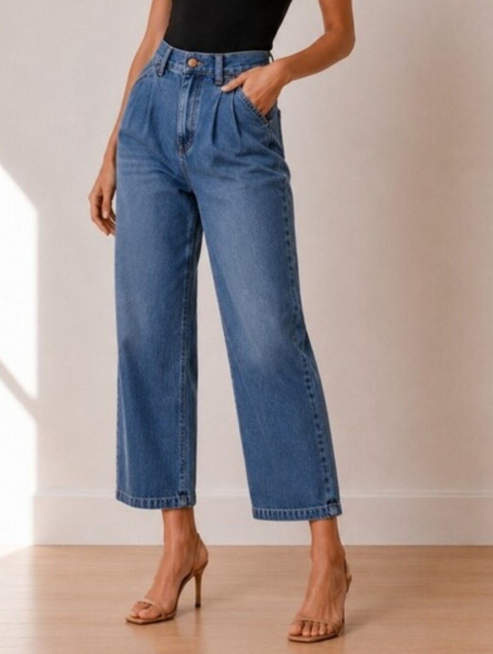 Madewell High-Rise Pleated Denim Trouser Jeans (Size: 27)